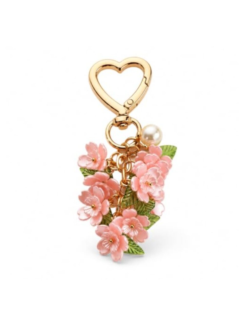 Floral Heart Keychain Bag Charm with Pearl-Like Bead Purse Pendant